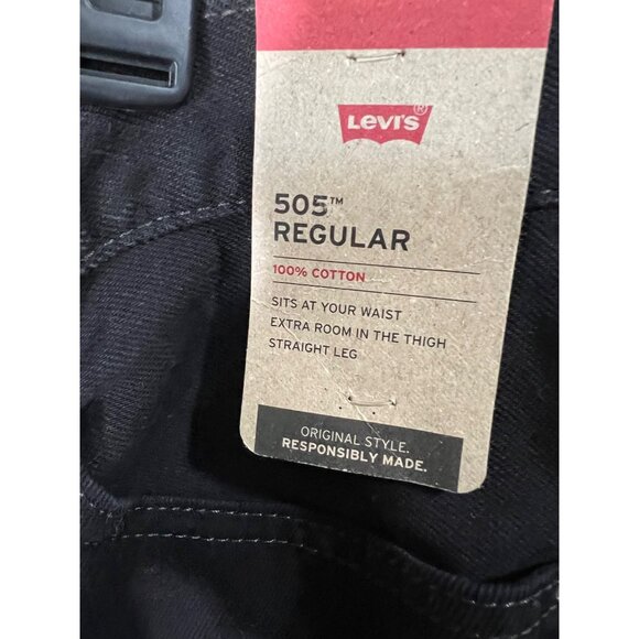 Levis Mens 505 Regular Fit Black Jeans W34 L34 100% Cotton Straight Leg Denim - Picture 4 of 10